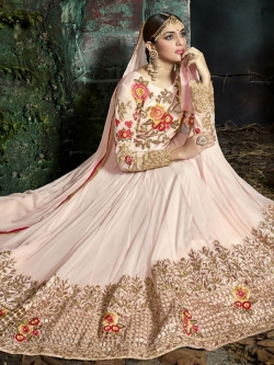 Pink Pure Georgette Floral Embroidered, Stone Work Anarkali Suits