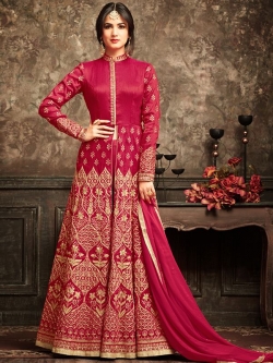 Pink Banarasi Silk Zari Embrodiered, Lace Border Anarkali Suits
