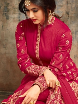 Pink Banarasi Silk Zari Embrodiered, Lace Border Anarkali Suits