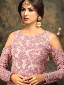 Pink Net Floral Embroidered Anarkali Suits