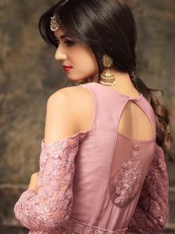 Pink Net Floral Embroidered Anarkali Suits