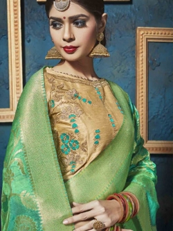 Beige Banglori Silk Floral Embrodiered A Line Lehengas