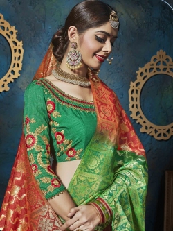 Green Banglori Silk Floral Embrodiered A Line Lehengas