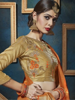Beige Banglori Silk Floral Embrodiered A Line Lehengas