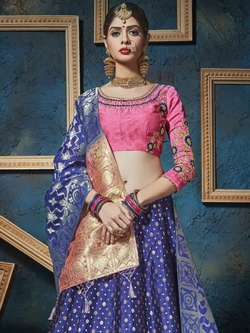 Pink Banglori Silk Floral Embrodiered A Line Lehengas