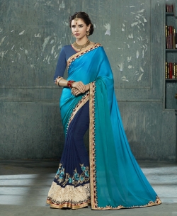 Double Shades Chiffon Moti, Thread Zari,Brasso Net Brocade Lace Border Work. Designer Sarees