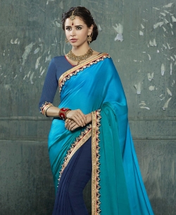 Double Shades Chiffon Moti, Thread Zari,Brasso Net Brocade Lace Border Work. Designer Sarees