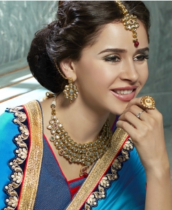 Double Shades Chiffon Moti, Thread Zari,Brasso Net Brocade Lace Border Work. Designer Sarees