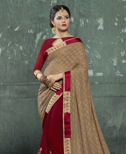 Double Color Georgette Zari Embroidery Work On Skirt & Zari,Satan Lace Border Work. Designer Sarees