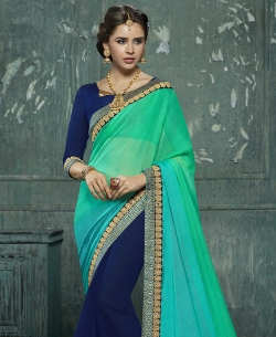 Double Color Georgette Zari,Net,Brocade Lace Border Work. Designer Sarees