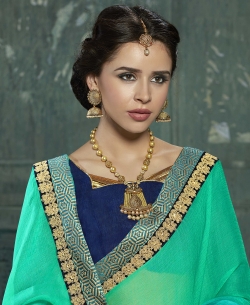 Double Color Georgette Zari,Net,Brocade Lace Border Work. Designer Sarees
