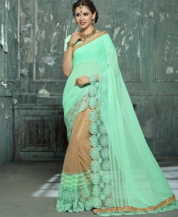 Double Color Georgette Moti,Embroidery,Brocade Lace Border Work. Designer Sarees