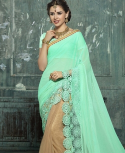 Double Color Georgette Moti,Embroidery,Brocade Lace Border Work. Designer Sarees