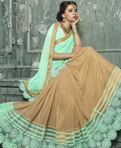 Double Color Georgette Moti,Embroidery,Brocade Lace Border Work. Designer Sarees
