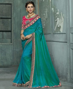 Double Shades Chiffon Mirror Patch, Thread Embroidery, Lace Border Work. Designer Sarees