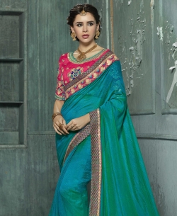 Double Shades Chiffon Mirror Patch, Thread Embroidery, Lace Border Work. Designer Sarees
