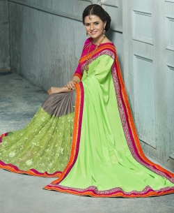 Multi Color Chiffon Moti, Embroidery, Moti,Zari,Art Silk Lace Border Work. Designer Sarees