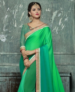 Double Shades Chiffon Thread Zari, Moti,Brocade Zari Lace Border Work. Designer Sarees