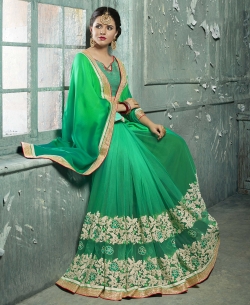 Double Shades Chiffon Thread Zari, Moti,Brocade Zari Lace Border Work. Designer Sarees