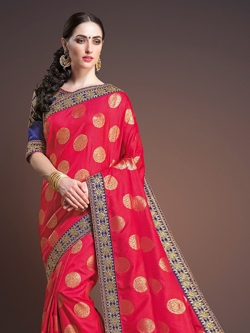 Red Banglori Silk Embroidery Lace Border Traditional Sarees