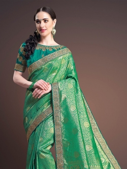 Green Banglori Silk Embroidery Lace Border Traditional Sarees