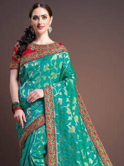 Sky Green Banglori Silk Embroidery Lace Border Traditional Sarees