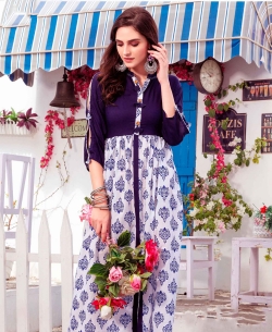 Blue Cotton Ethnic Printed A Line Kurtis
