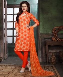 Orange Cotton Printed Chudidhar Suits