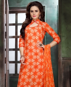 Orange Cotton Printed Chudidhar Suits
