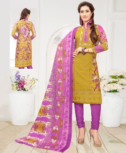 Yellow Cotton Printed Chudidhar Suits