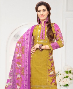Yellow Cotton Printed Chudidhar Suits