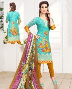 Green Cotton Printed Chudidhar Suits