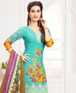 Green Cotton Printed Chudidhar Suits
