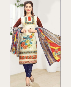 Cream Cotton Printed Chudidhar Suits