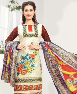 Cream Cotton Printed Chudidhar Suits