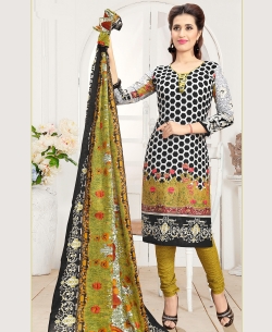 Black & Green Cotton Printed Chudidhar Suits