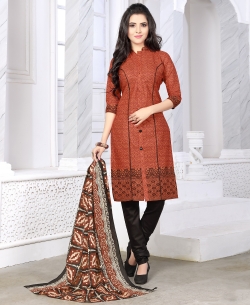 Choclate Brown Cotton Printed Chudidhar Suits