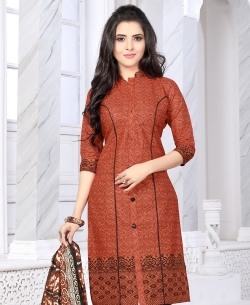 Choclate Brown Cotton Printed Chudidhar Suits