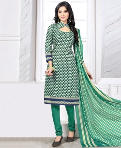 Green Cotton Printed Chudidhar Suits