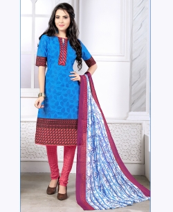 Blue Cotton Printed Chudidhar Suits