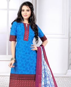 Blue Cotton Printed Chudidhar Suits
