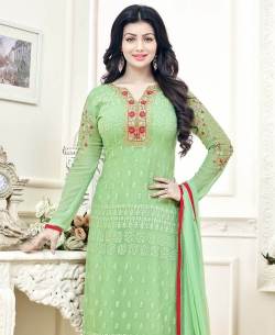 Green Georgette Zari, Resham Embroidered, Stone Work, Lace Border Straight Suits