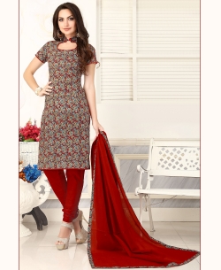 Marron Cotton Printed Chudidhar Suits