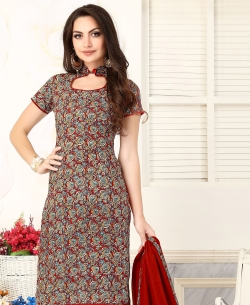 Marron Cotton Printed Chudidhar Suits