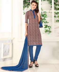 Red & Blue Cotton Printed Chudidhar Suits