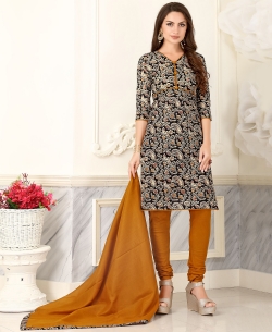 Black Cotton Printed Chudidhar Suits