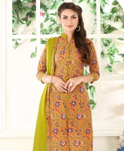 Orange And Green Cotton Printed Chudidhar Suits