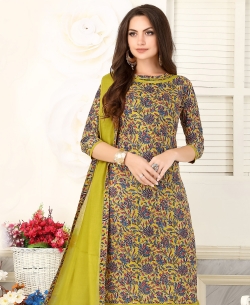 Green And Blue Cotton Printed Chudidhar Suits