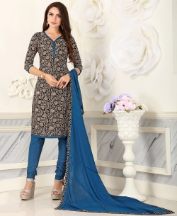 Black Cotton Printed Chudidhar Suits