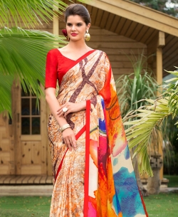 Multi Satin Georgette Digital Printed Regular Sarees